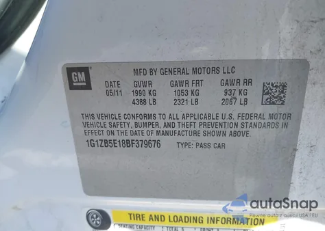 2011 Chevrolet Malibu Ls from USA, damaged, VIN 1G1ZB5E18BF379676